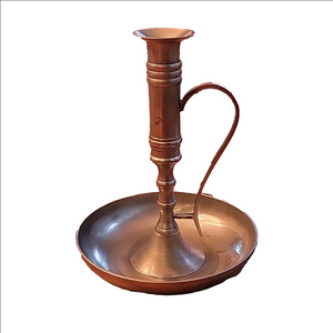 Vintage, heavy, large brass candlestick holder. Chamberstick Americana taper